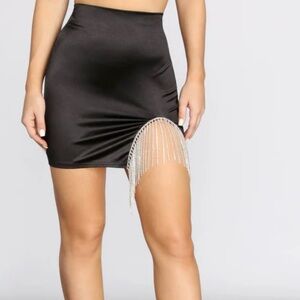 NWOT ZARA Black Satin Skirt w/ Rhinestones